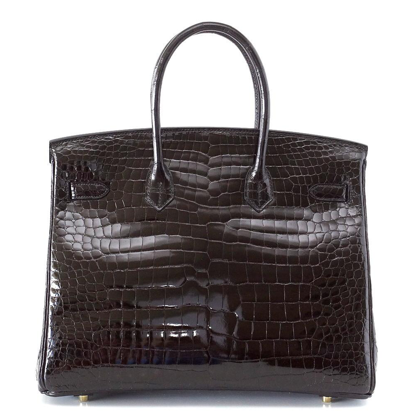 Glossy Jet Black Delicate Compact Scale Embossed Roomy Structured Hand Tote With Warm Golden Twist Lock Hardware, Matching Suspended Embossed Padlock Charm And Base Defensive Metal Studs