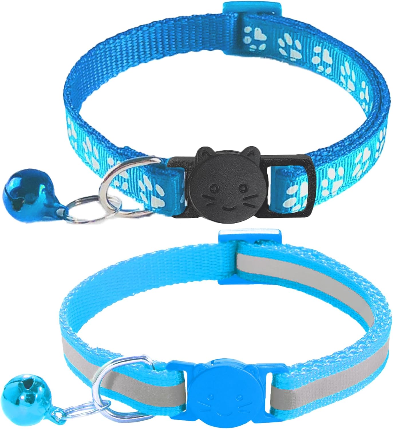 2 Pack Breakaway Cat Collars with Bells, Reflective Design and Claw Print Design, Safety Buckle Kitten Collars Adjustable from 7.5 to 12.5 Inches