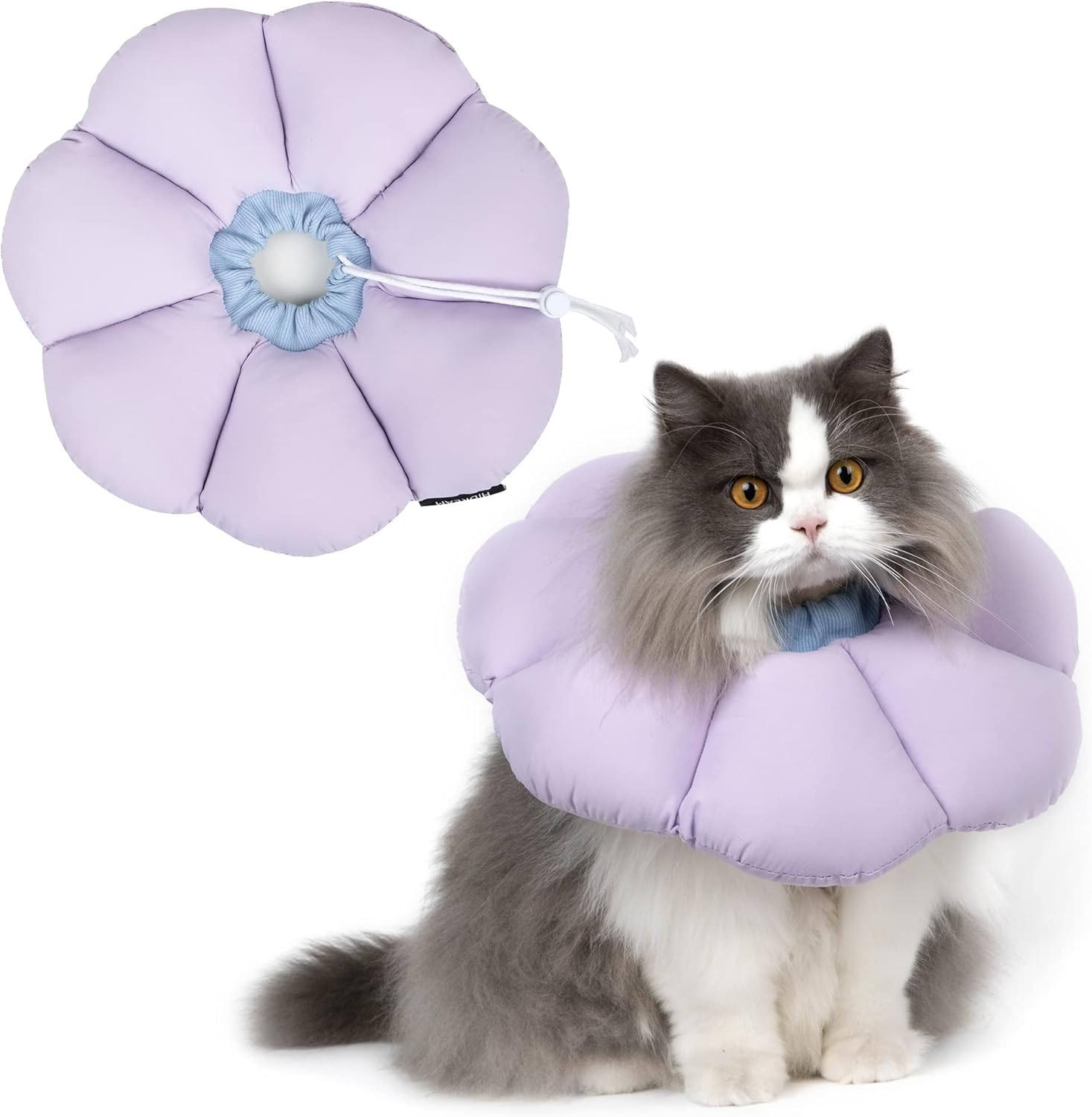 Cat Collar,Cute Waterproof Cat Recovery Collar,Anti-Bite Lick Wound Healing Safety Elizabethan e Collar for Cats,Purple Flower All-Season Style
