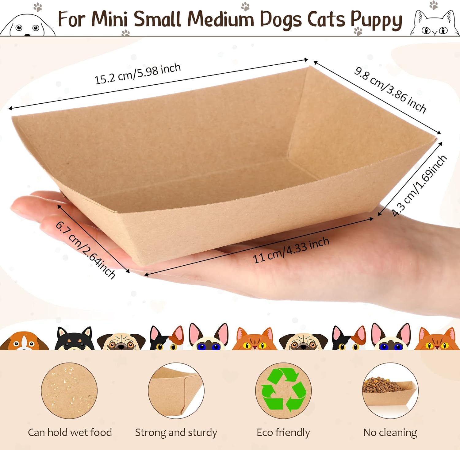 50 Pcs Disposable Pet Bowls Dog Feeding Bowls, 16 oz Cat Puppy Paper Serving Food Tray, Dry and Wet Food Water Dishes, Small Dog Dishes for Travel
