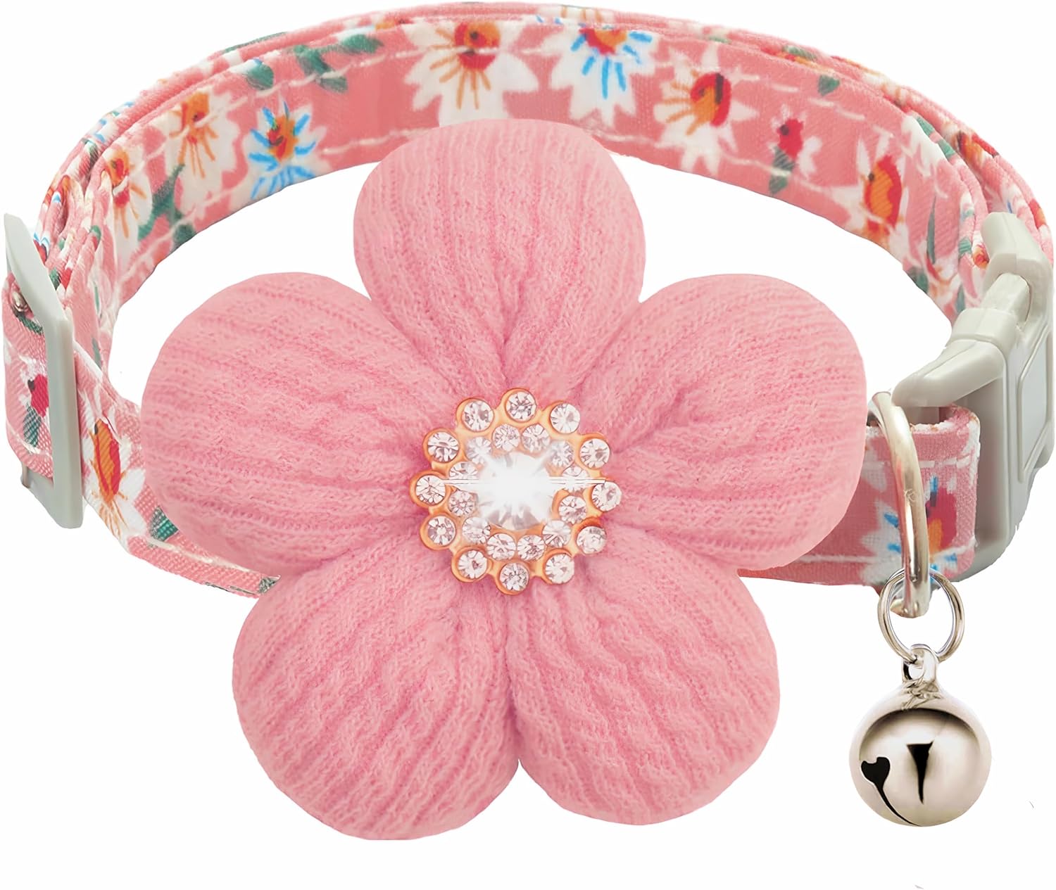 Small Dog Collar with Flower, Spring Dog Collar for Girl Dog Collars for Small Dogs Cute Dog Collar with Bell, Adjustable Length