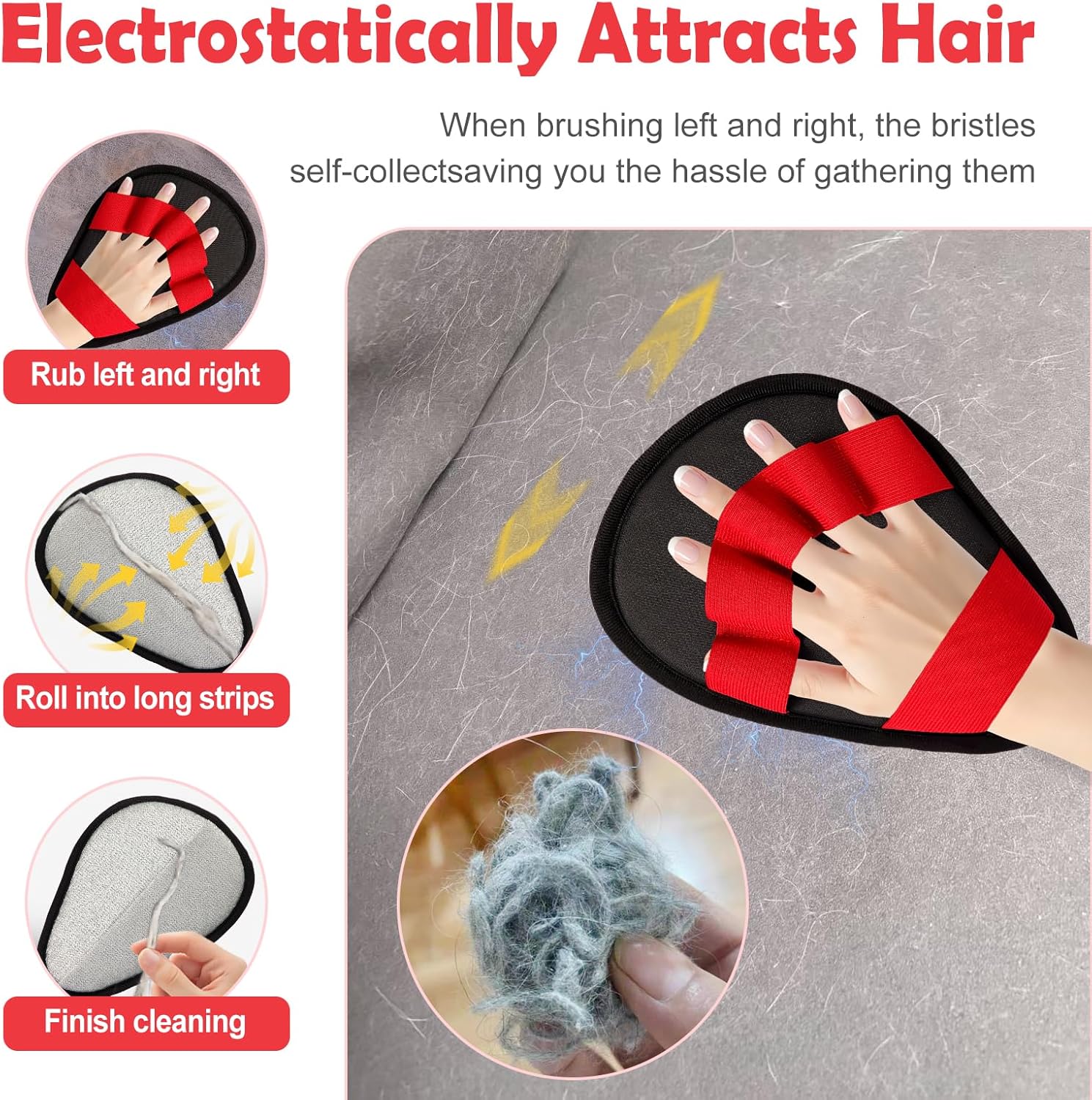 Pet Hair Removal Glove for Dogs & Cats-The Ultimate Pet Hair Remover Tool with 5-Finger Design Electrostatic Magic Brush, Reusable for Pet Hair on Couch