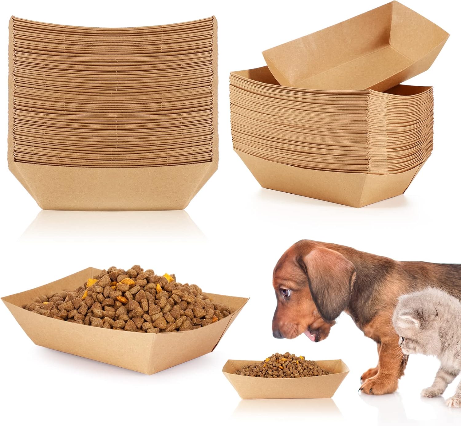 50 Pcs Disposable Pet Bowls Dog Feeding Bowls, 16 oz Cat Puppy Paper Serving Food Tray, Dry and Wet Food Water Dishes, Small Dog Dishes for Travel